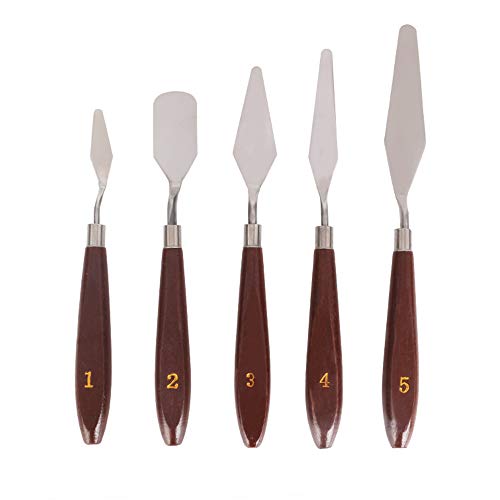 5 Pieces Painting Knives, Stainless Steel Palette Knife Set with Acrylic Wooden Handle, Painting Scraper Spatula Knife Tools Accessories for Oil Paint Canvas