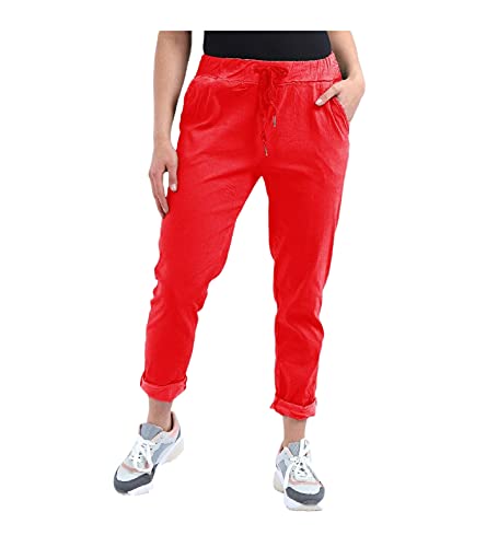 Image of Candid Styles Ladies Stretch Magic Trousers Womens Crushed Casual Leggings#Red Plain Trouser#UK 16-22