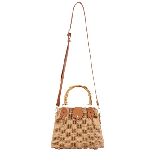 Woven Straw Handbag for Women, Beach Shoulder Bag Summer Handmade Purse Wicker Rattan Crossbody Top Handle Bag