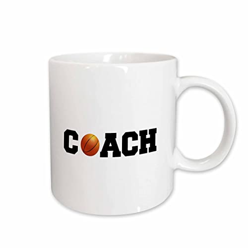3dRose Coach Black Letters with Basketball On White Background Ceramic Mug, 11oz,...