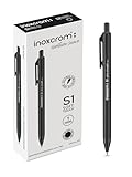 inoxcrom: S1   Stylo à bille rétractable, écriture extra douce et toucher agréable, pointe moyenne (1 mm), boîte de 12 stylos, encre noire