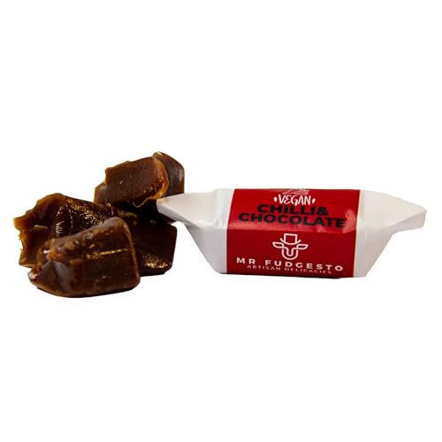 Traditionelle vegane Karamellbonbons - Chili & Schokolade - Mr. Fudgesto Sweets - 900g Karamellen Box - Gourmet-Behandlung Perfekt zum Verschenken
