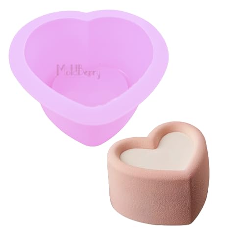 Image of MoldBerry Heart Shaped Silicone Cake Mold - 7.7cm Deep Mini Non-Stick Baking Pan for Bento Cakes, Cheesecakes, Muffins, Tarts, Snacks & Chocolates - Reusable Silicone Mould - 1 Pack