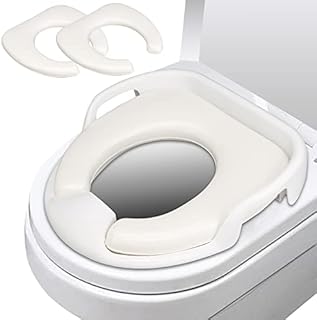 Potty Toilet Training Seat Toddler, Kids Potty Training Seat with 2 Soft Cushions Safety Handles Backrest - Travel Portable Anti-Splash & Anti-Slip Bath Toilet Trainer Seats for Baby Girls Boys White