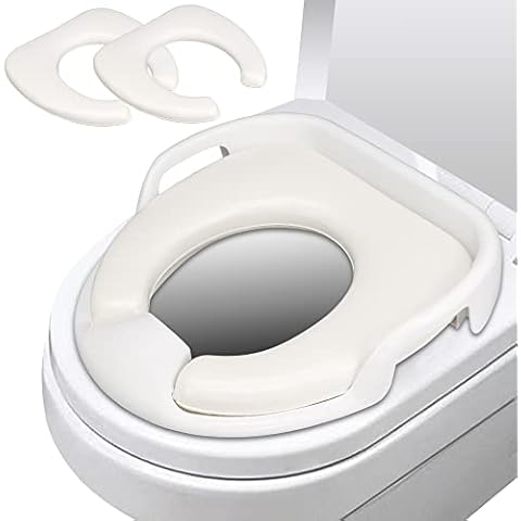 Potty Toilet Training Seat Toddler, Kids Potty Training Seat with 2 Soft Cushions Safety Handles Backrest - Travel Portable Anti-Splash & Anti-Slip Bath Toilet Trainer Seats for Baby Girls Boys White Cover