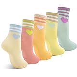 WEESTAAMO Tennissocken Damen Sportsocken für Mädchen 3-12 Jahre Baumwoll-Kindersocken mit Fashion Streifen Herzen Crew Socks