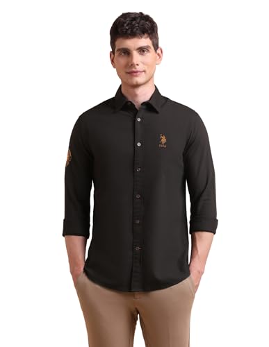 Image of U.S. POLO ASSN. Solid Tailored Fit Shirt for Men - 100% Cotton, Breathable & Comfortable, Full Sleeves Casual Shirt for Men