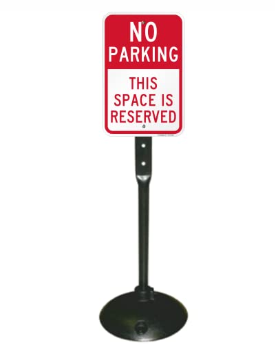 SmartSign “No Parking - This Space Is Reserved” Sign Kit, 18 x 12 inch 3M Engineer Grade Aluminum Sign with Post & Cast Iron Base Stand, Set of 1, Made in USA