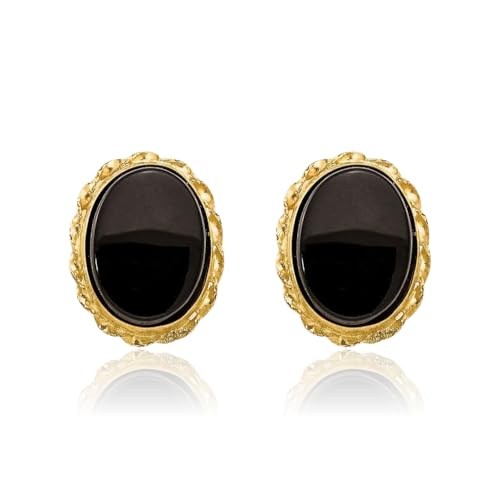 14K Solid Yellow Gold Black Onyx Stud Earrings3