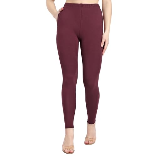 Image of ONE SKY Women Full Length Leggings | Cotton Modal Spandex Blend | High Waist Stretchable & Bio-Washed Fabric | Colour-Lock Technology | Comfortable Leggings for Women