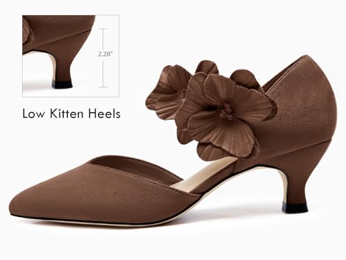 Image of Coutgo Womens Low Kitten Heels Dressy Shoes Comfortable Closed Toe Flower Slip on Formal Party Dance Heeled Pumps