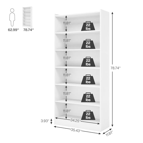 Image of Tribesigns 78-inch Tall Bookcase, Modern 7-Tier White Library Bookshelf with Storage Shelves, Large Open Bookcases Display Shelving Unit for Bedroom Living Room Office
