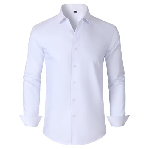 Mens Grade 3.5 Wrinkle-Resistant Dress Shirts Men's Long Sleeve Button Down Work Shirt for Men 4X-Large Tall 00125_white