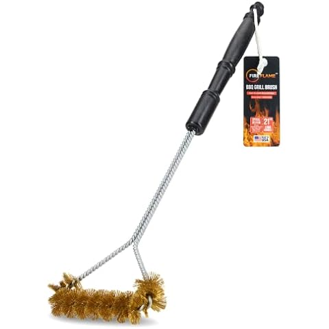 Fireflame BBQ Grill Brush – Non-Scratch Brass Bristles - 21-Inch Long Handle Barbecue Grill Cleaning Brush - Wide-Faced Spiral Heavy-Duty – Made in The USA Cover