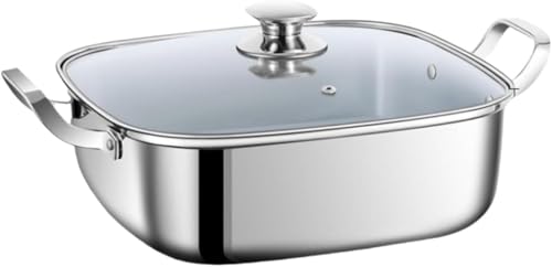 DancJulie ステンレス鋼蒸し器、家庭用、正方形、食品、ガラス蓋、直火、電磁調理器、熱源対応、時間節約、深型、多機能、お手入れ簡単、商業用適合 (単層,白色)