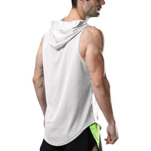 Generisch Color sólido de secado rápido con capucha chaleco de los hombres Suelto Transpirable Entrenamiento Y Fitness Sin Mangas Running Baloncesto Deportes Camiseta sin Mangas Negro Con, Blanco, M