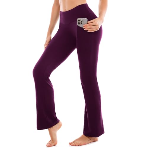 SINOPHANT Yoga Pants for Women Flared Leggings High Waisted Bootcut Trousers Womens Gym Wide Leg Workout Stretchy PlumPurple M 30inch