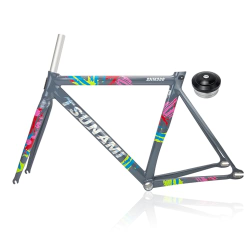 DHNCBGFZ 49CM 52CM 55CM 58CM Fixed Gear Bike Frameset C Brake 700C Track Bike Frame Aluminum Alloy Bike Frames Quick Release 100/120MM BSA BB68mm(Gray,55cm)