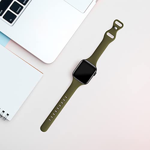 Image of Thin Slim Band Compatible with Apple Watch 38mm 40mm 41mm 42mm 44mm 45mm 46mm 49mm, Replacement Silicone Sport Strap for iWatch Series 11 /10 /9 /8 /7 /6 /5 /4 /3 /2 /1 Ultra SE Women Men, Olive green