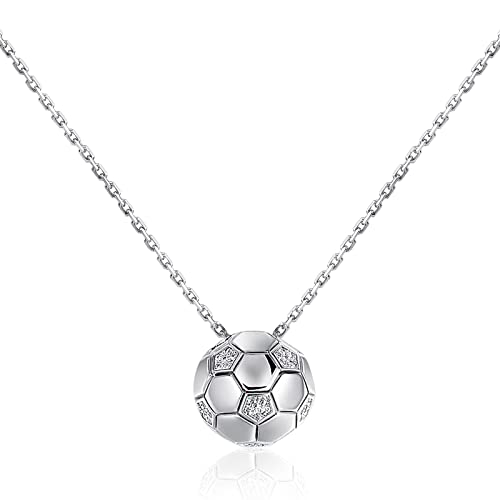 Patelai Fußball Charm Halskette Gravierte Kette mit Fußball Anhänger Strass Halskette für Fußballfans Sportler Frauen Männer Mädchen Jungen Unisex Schmuck Geschenk (Silber, Fußball)