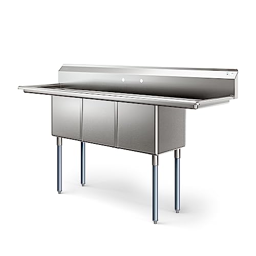 Image of KoolMore 75 in. Three Compartment 18-Gauge Stainless-Steel NSF Commercial Kitchen Sink, Bowl Size 15x15x14, with Three Basins and Pre-Drilled Faucet Holes for Restaurants and Cafes (KM-SC151514-15B3)