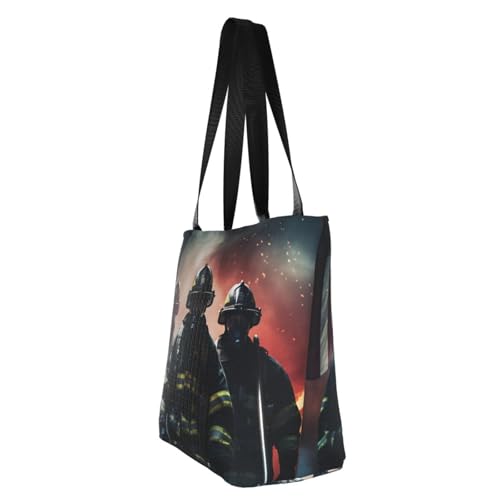 Firefighter USA Flag Print Comfortable Shoulder Bag Summer HandbagTravel Beach Work Daily Use Versatile Carry4