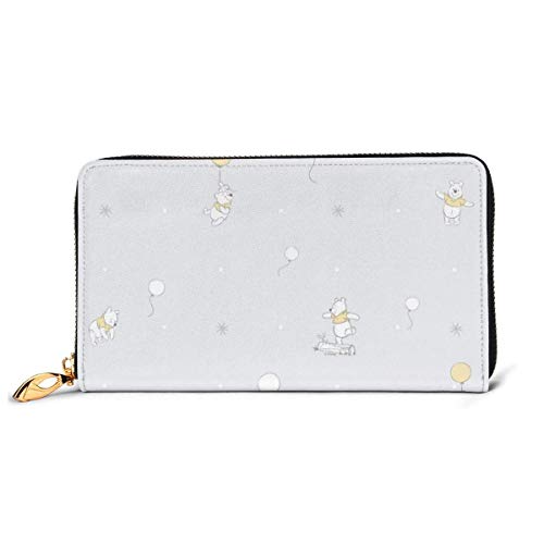 AOOEDM Leather Wallet Winnie l'ourson Portefeuille Blocage Portefeuilles en Cuir Véritable Portefeuille Double Zip Organisateur Pochette Porte-Carte De Crédit Grande Capacité Sac À Main Téléphone Pou