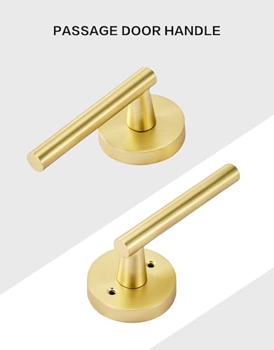 Image of Lethato 2 Packs Gold Passage Door Handles, Closet Door Handles Gold,Brushed Gold Dummy Closet Handle, Door Handle Passage for Closet /Hallway
