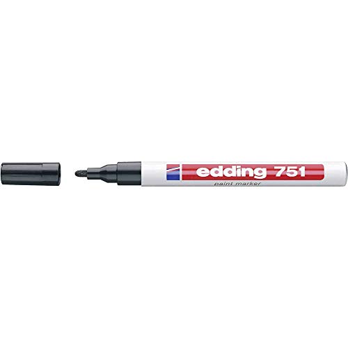 edding 751 Glanzlackmarker - schwarz - Packung mit 1 Lackmarker - Rundspitze 1-2 mm - Lackstift für Glas Stein Holz Kunststoff und Papier - wasserfest stark deckend