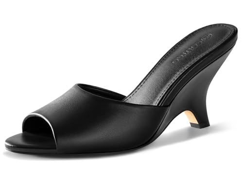 Coutgo Womens Wedge Heels Sandals Pointed Open Toe Slide Sandals Slip On Backless Summer Dress Shoes