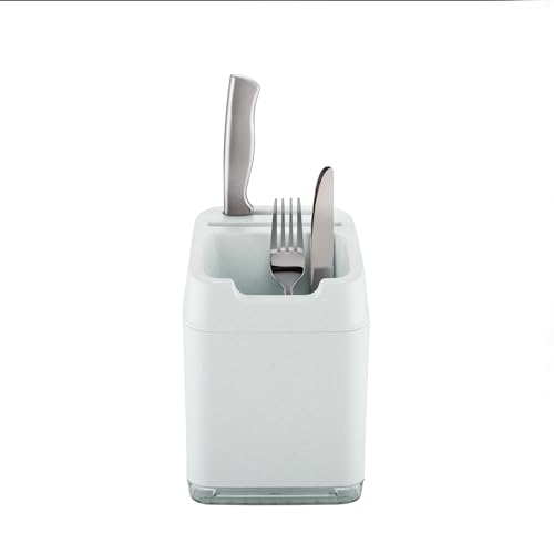 Minky Utensil Caddy, Utensil Holder with Knife Slots, Kitchen Organiser & Drainer, Sleek Holder for Kitchen Accessories, Made in The UK (Speckled White)