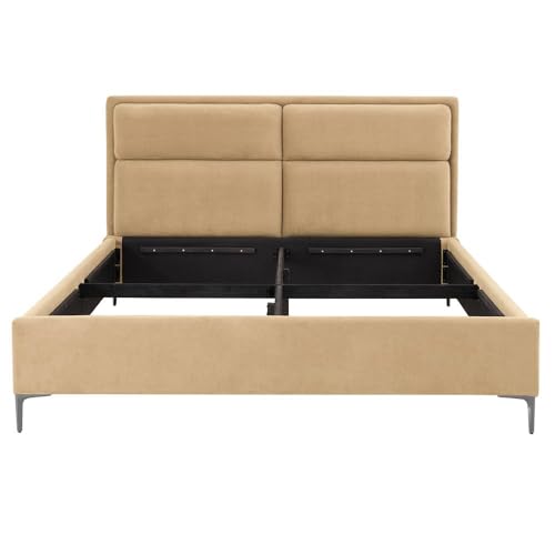 Image of Wakefit Bed | King (78 X 72) Solid Wood Bed, Upholstered, Without Storage, 3 Year Warranty - Zewail - Napoli Beige
