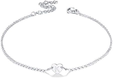 FaithHeart Initials Anklets for Women Stainless Steel Heart Charm Ankle Bracelet with Letter A-Z Foot Chain Anklet Adjustable Barefoot Jewellery Summer Gifts for Girls