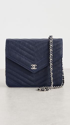 WHAT GOES AROUND COMES AROUND Women's Pre-Loved Chanel Caviar Chevron Wallet On Chain, Navy, Blue, One Size2