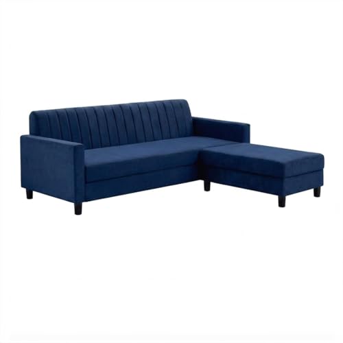 Image of CASASTYLE Korion 4 Seater L Shape Sofa Set with Movable Ottoman | Flexible Left or Right Layout | Cozy Velvet Fabric | Soft Touch Seating | Modern Designer Sofa for Living Room (Dark Blue)