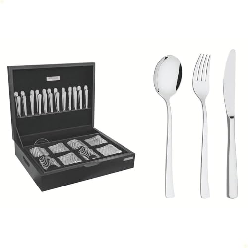 Faqueiro Tramontina Berlin Brilho em Aço Inox com Acabamento Alto Brilho com Estojo de Madeira 101 Peças