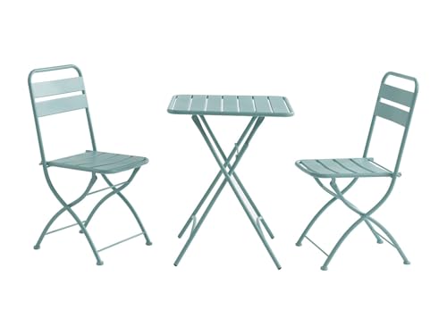Vente unique   Mesa de Comedor de jardÌn Plegable de Metal   una Mesa de 60 cm y 2 sillas Plegables   Verde Almendra   MIRMANDE de MYLIA