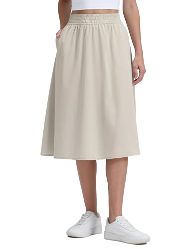 CRZ YOGA Drapey High Waisted Flowy Midi Skirts Mojave Tan
