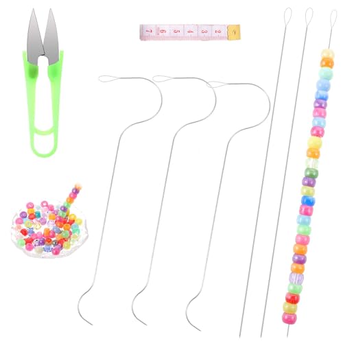 HaiFafafaing Juego de 8 agujas de perlas largas y rectas, agujas de perlas curvas, de acero inoxidable, para manualidades y fabricación de joyas, pulseras, collares