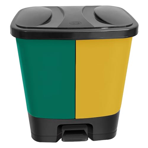 M1SS TWIN BIN Dual Compartment Waste Bin – 2-in-1 Step-On Pedal Dustbin with 37L Capacity,2 x 18.5L Removable buckets Rubbish Trash Can for Dry & Wet Waste for Easy Waste Disposal (Green + Yellow)