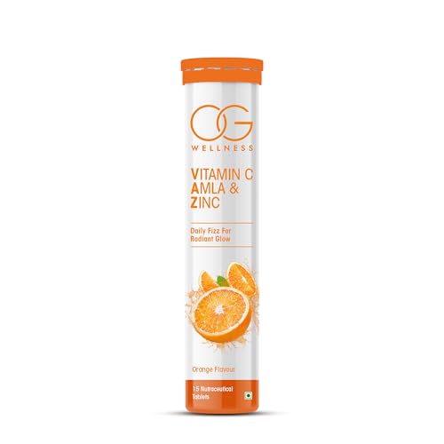 OG BEAUTY Wellness Vitamin C,Amla&Zinc Effervescent Tablets|Natural Amla Extract|For Immunity,Skin Care,Antioxidants&Energy Boost|Orange Flavor|15 Pcs (B0D83SS2Z3) Amazon Price History, Amazon Price Tracker