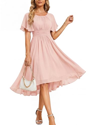 Image of Ever-Pretty Women's Chiffon Crew Neck Empire Waist Wedding Guest Dress Summer Short Sleeve Semi Formal Dresses 02053