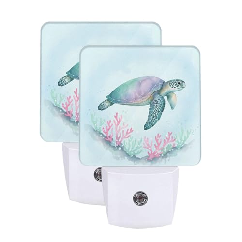 Image of Futterya Plug-in LED Night Light, Sea Turtle Watercolor Ocean Set of 2 Dusk-to-Dawn Auto Sensor Decor Lamp
