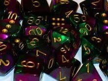 Purple Gold Gemini Bag of Dice 20