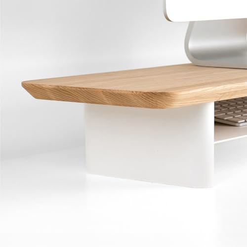 TheHrdwoodCom Walnut Wood Monitor Stand Riser with Black Shelf and Black Legs - Wooden Desktop Storage for Computer, PC, Laptop, iMac, TV, Printer - Durable Walnut Shelf