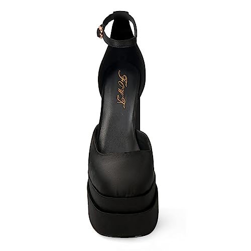 FOWT Women Thick Platform Square Toe Pumps Sexy Chunky Block High Heels Ankle Strap Wedding Evening Party Shoes Size 4-16 US3