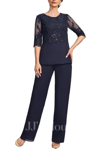 Mother of The Bride Pant Suits for Women Dressy Lace Appliques Formal Wedding Dress with Jacket MIS0884