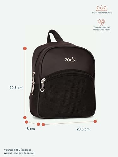 Image of ZOUK Dalila Mini Daypack | Stylish Small Backpack for Women | Compact | Bag for Girls | Daily College Use | Travel Day Pack | Vegan Leather | Handcrafted | Water-Resistant