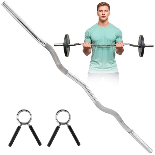 ManiBoom Barra Pesas Ø30mm Recta de 150cm, 180cm y 120cm en Barra Z Curl Compatibles con Discos de Ø30/31mm - Barra de Musculacion, Halterofilia para Gimnasio con Cierres de Resorte (120 centimeters)