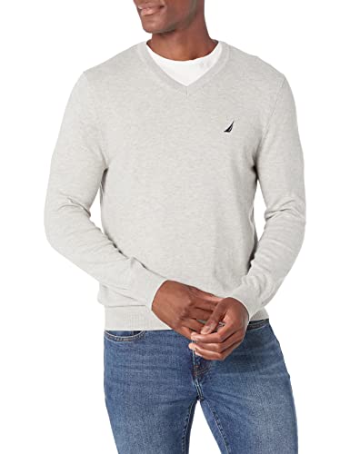 Nautica Men's Classic Fit Soft Lightweight Jersey V-Neck Sweater, Grey Heather, Large #TOP8